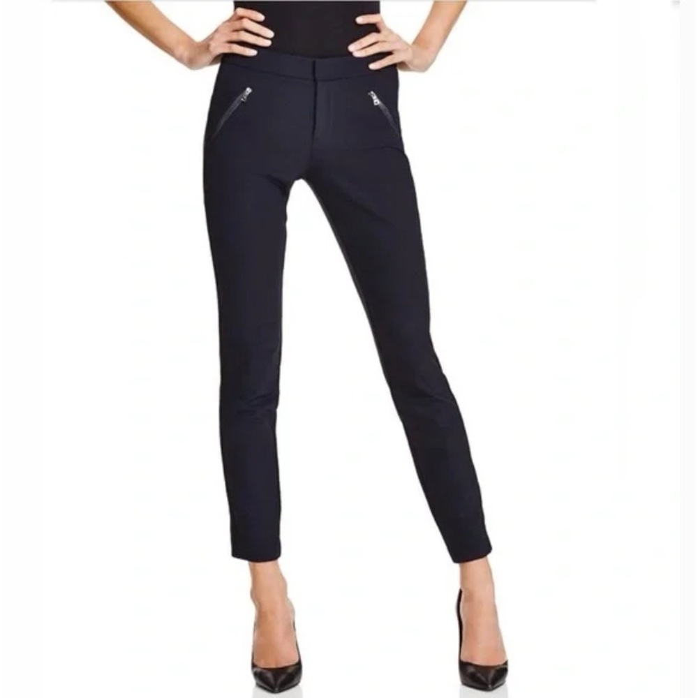 Rebecca Taylor Ava Tech Pants in Navy and Black Tuxedo Fitted Zipper details